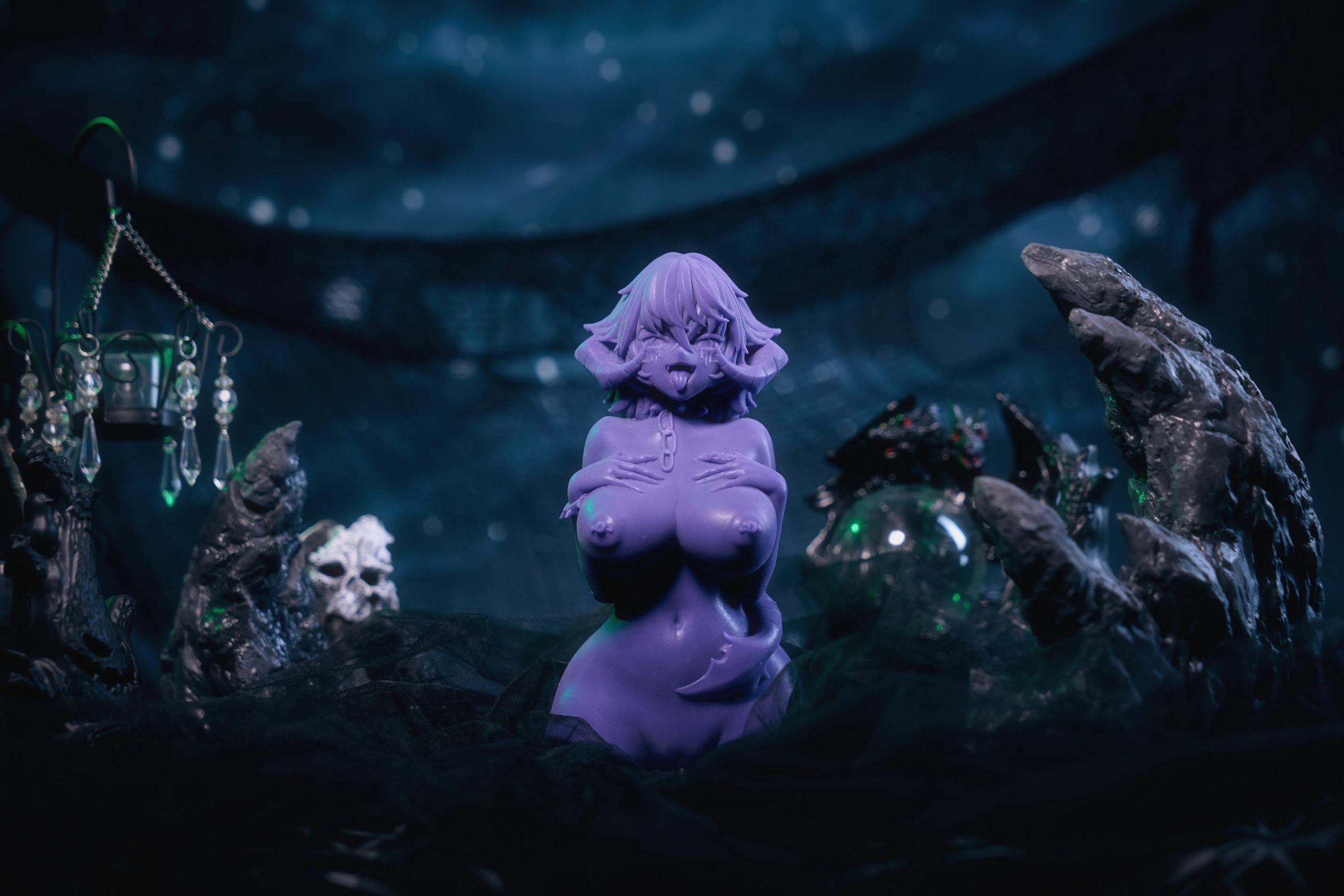 Queen Mari silicone hentai onahole showcasing sculpted spiked bracelets and heavy chain choker in alt-goth style.