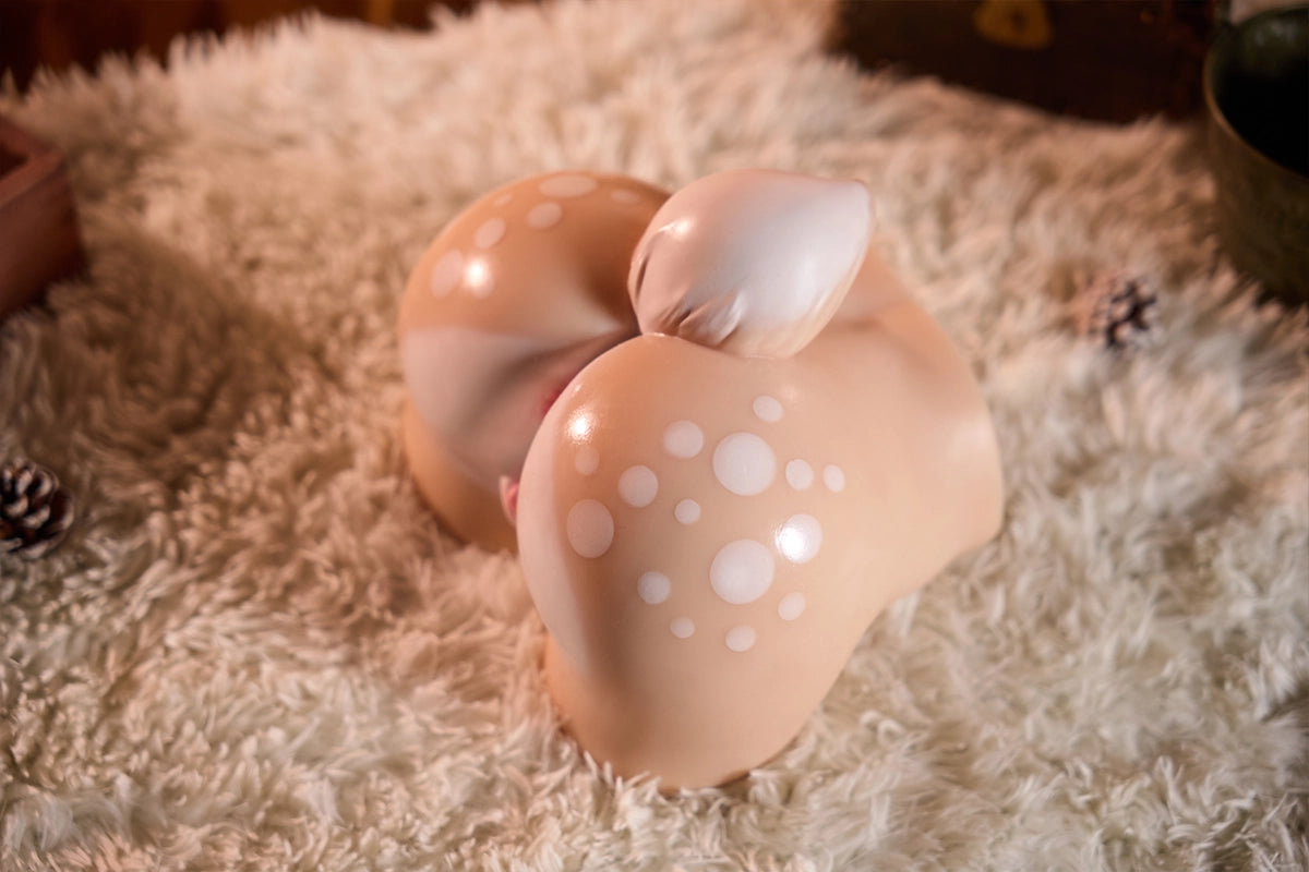 Rear view of Doe sex toy showing fawn spots and deer tail