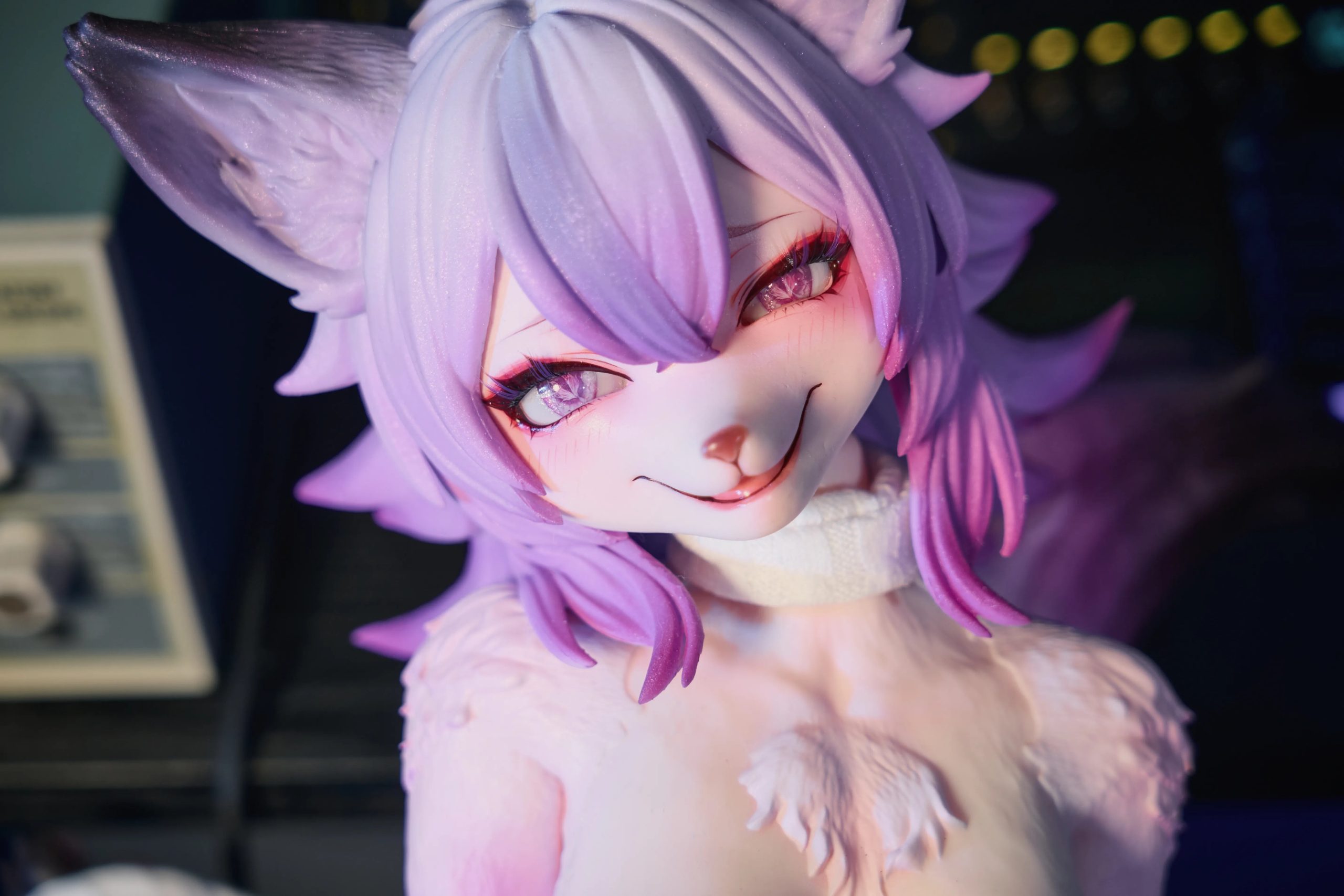 Vixen Voss face showing asymmetric smirk, 3D eyelashes, and Gen 3.0 silicone hair