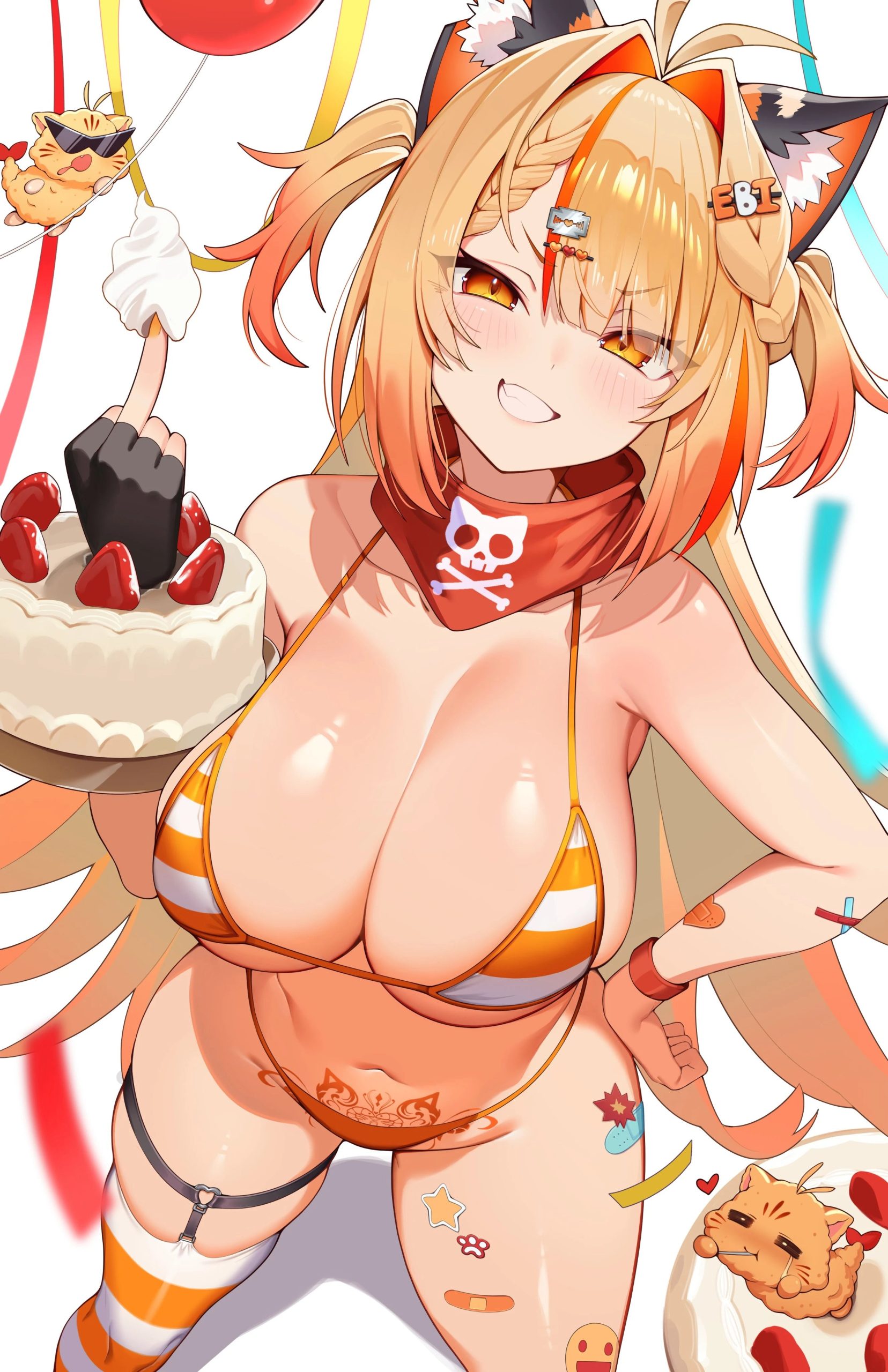 Official character illustration of Ebiko VTuber showing prawndere personality