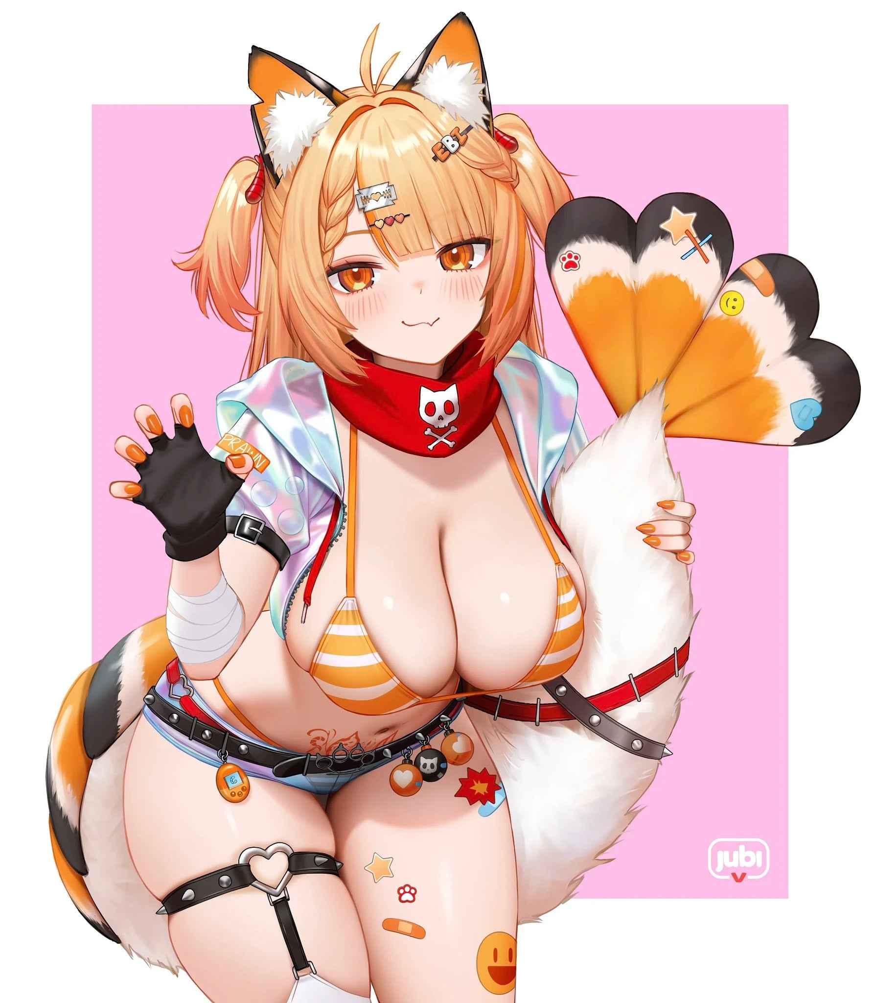 Official character illustration of Ebiko VTuber showing prawndere personality