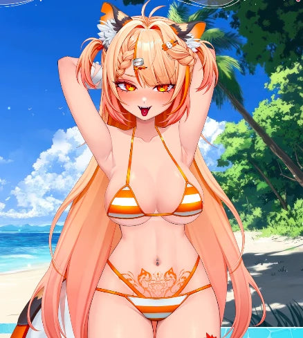 Official character illustration of Ebiko VTuber showing prawndere personality
