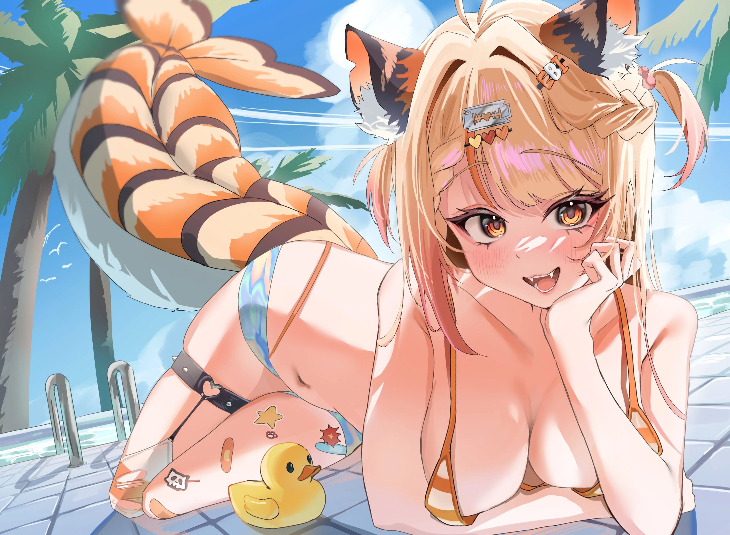 Close up illustration of Ebiko VTuber face and orange hair