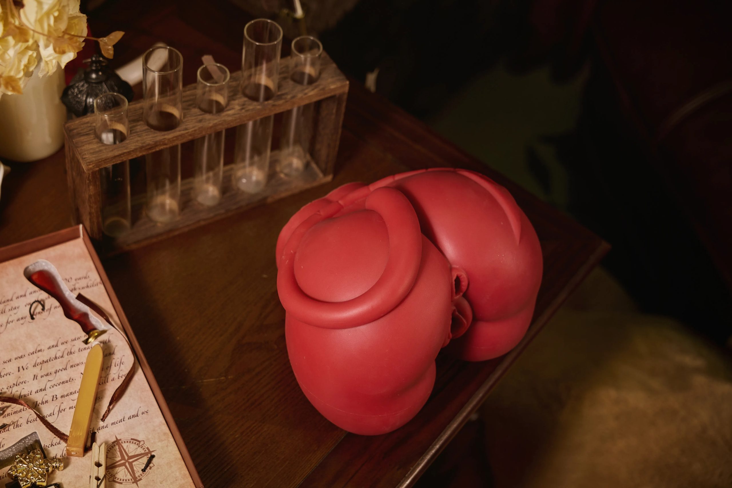 Close-up showing the soft medical-grade silicone elasticity of the Meru anime torso sex doll being squeezed