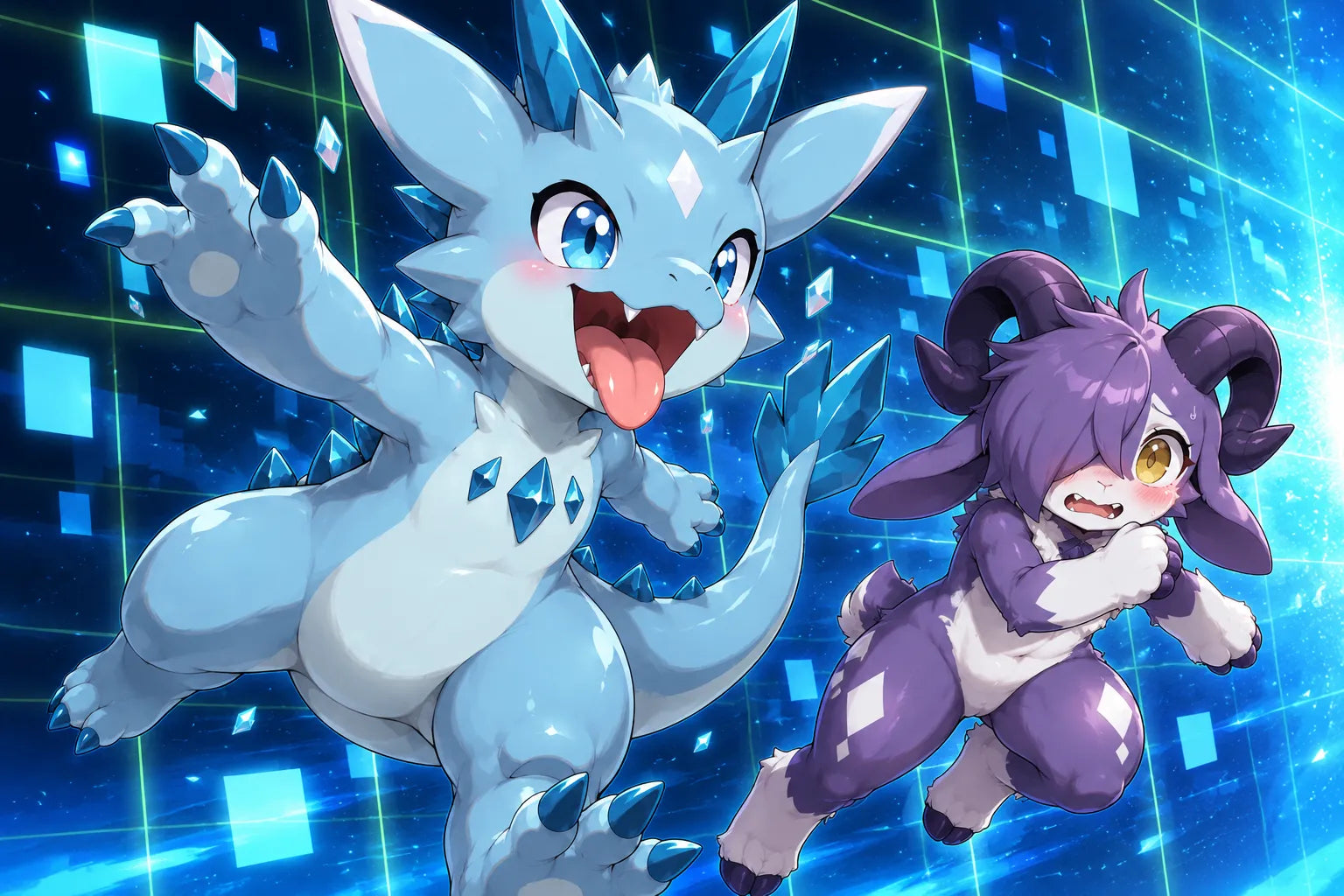 Crystchu and Shimu together in the MRLSEXDOLL original creature universe
