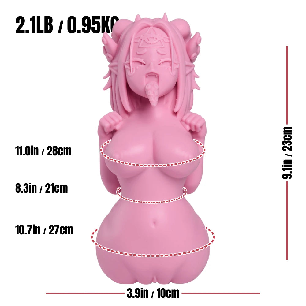 Technical specification infographic detailing the dimensions and medical silicone material of the Zombaebby onahole