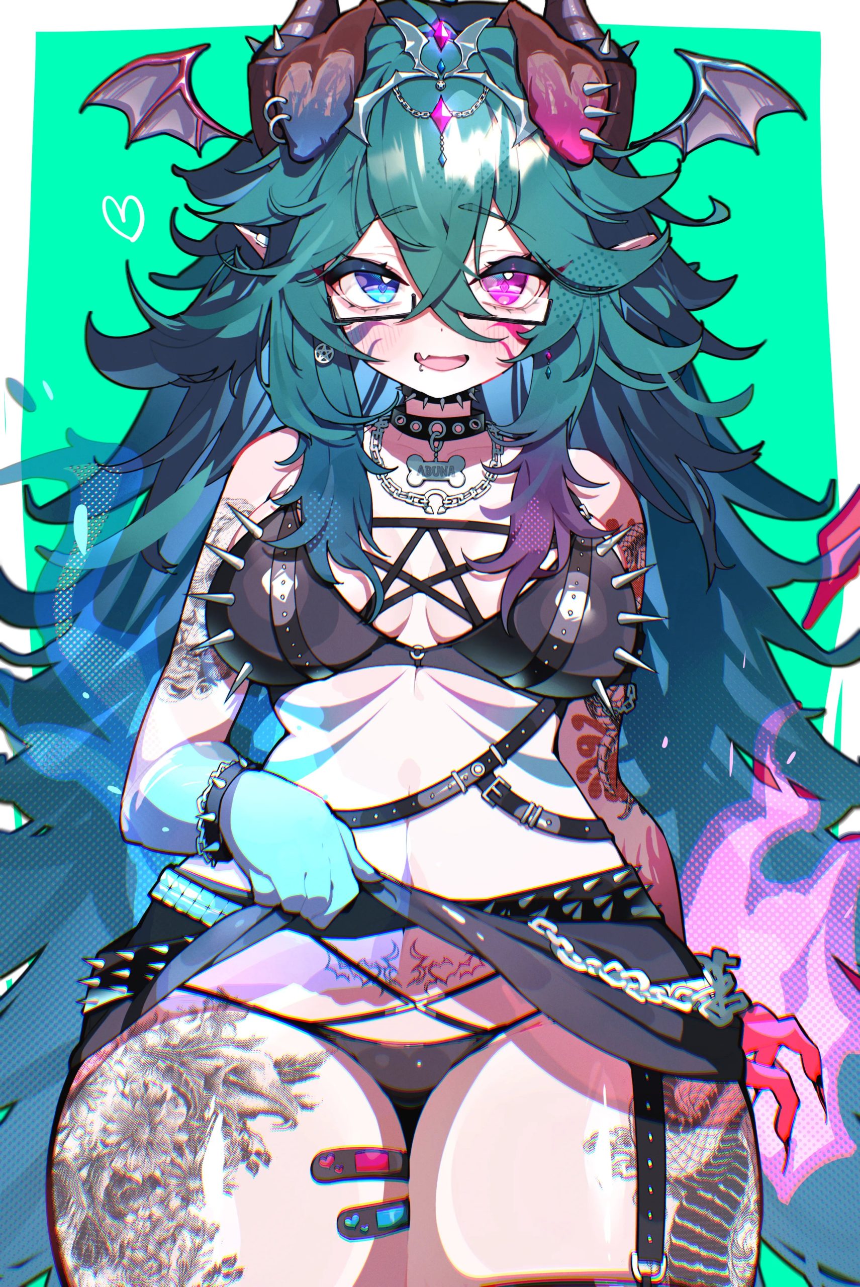 Bright portrait illustration of Aruna Reaver as a gothic demon-puppy VTuber character