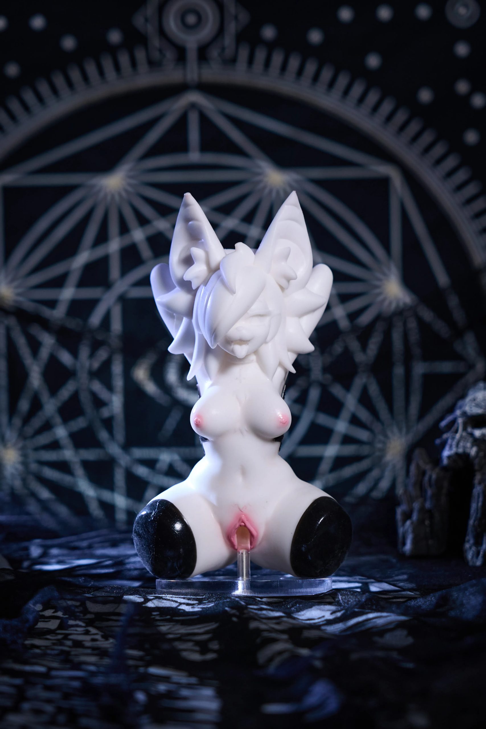 Asphodel bat furry onahole close-up — sculpted ears and gothic collar detail