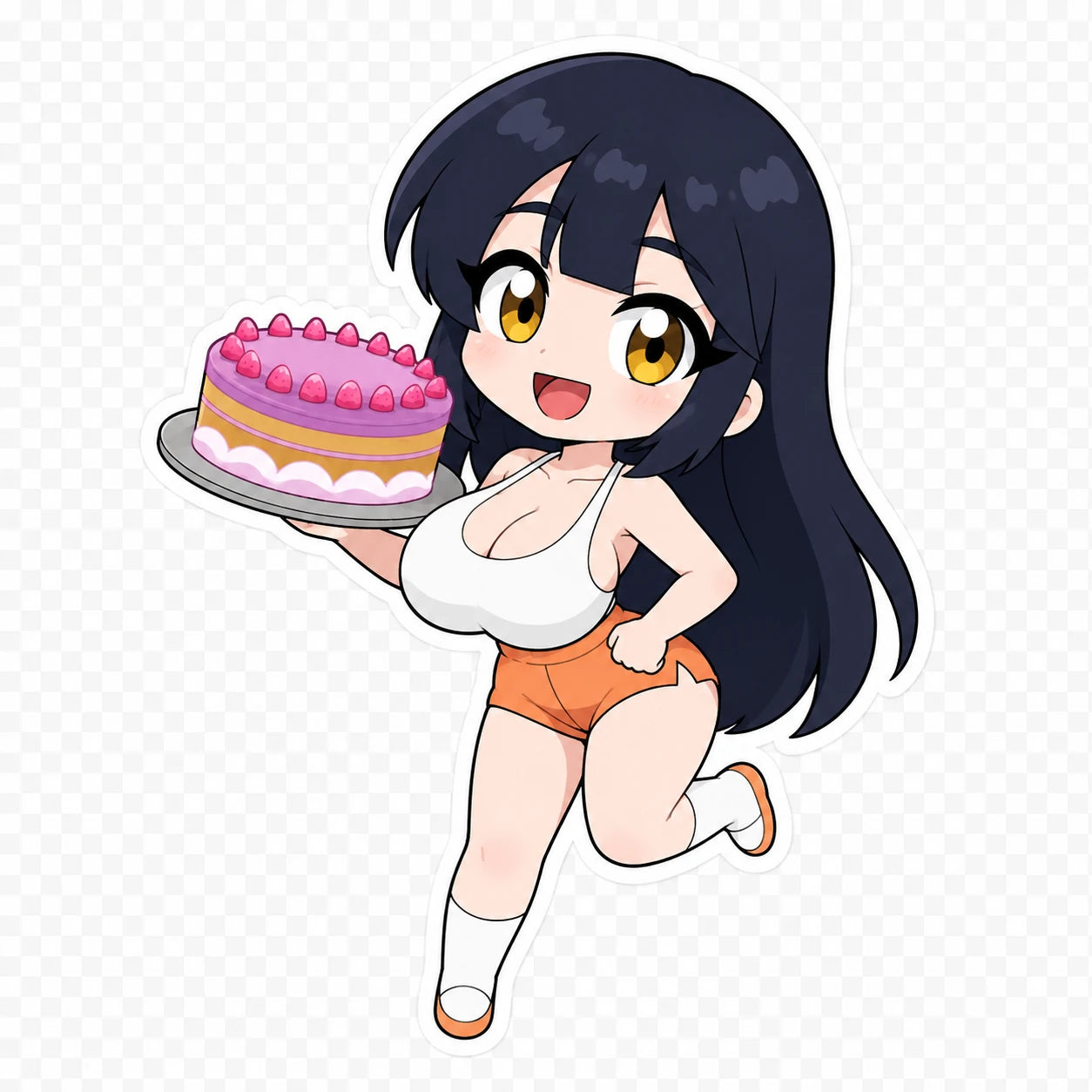 Chibi Audrey serving strawberry cake