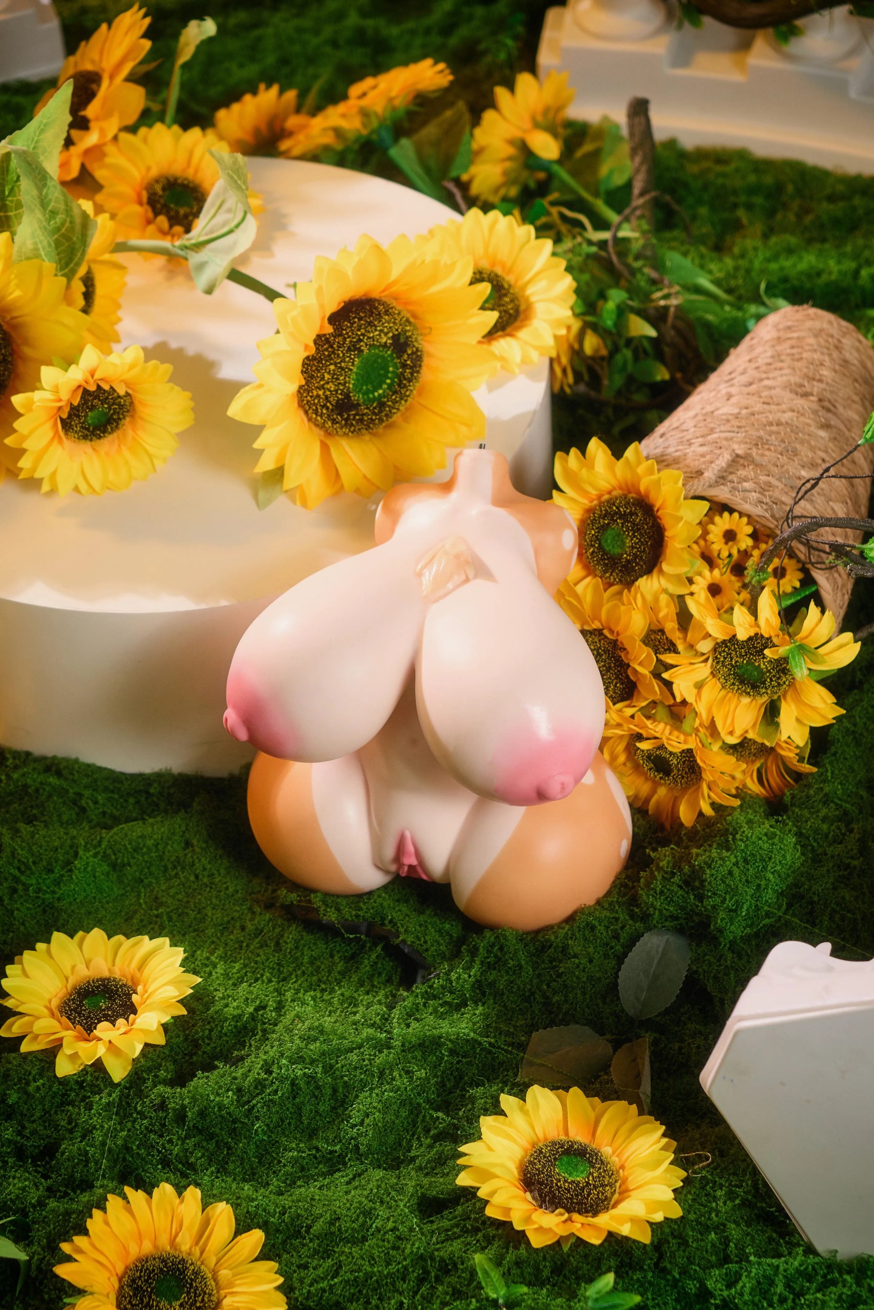 Lifestyle front view of the Lana deer furry torso sex toy showing the chest, waist, and hips