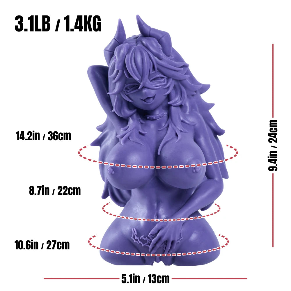 Aruna onahole product specification chart showing 24 cm height, 13 cm width and body measurements