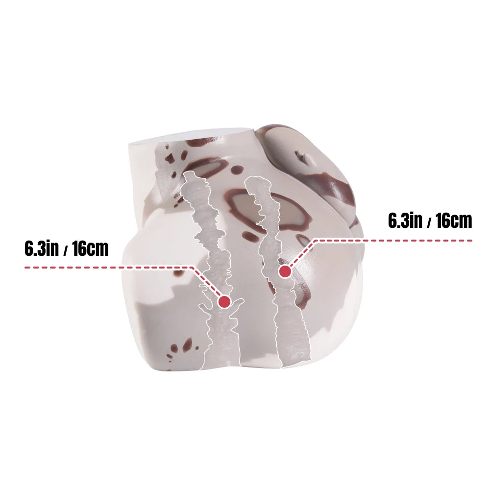 Shira furry torso diagram showing 16 cm vaginal and anal channel depths