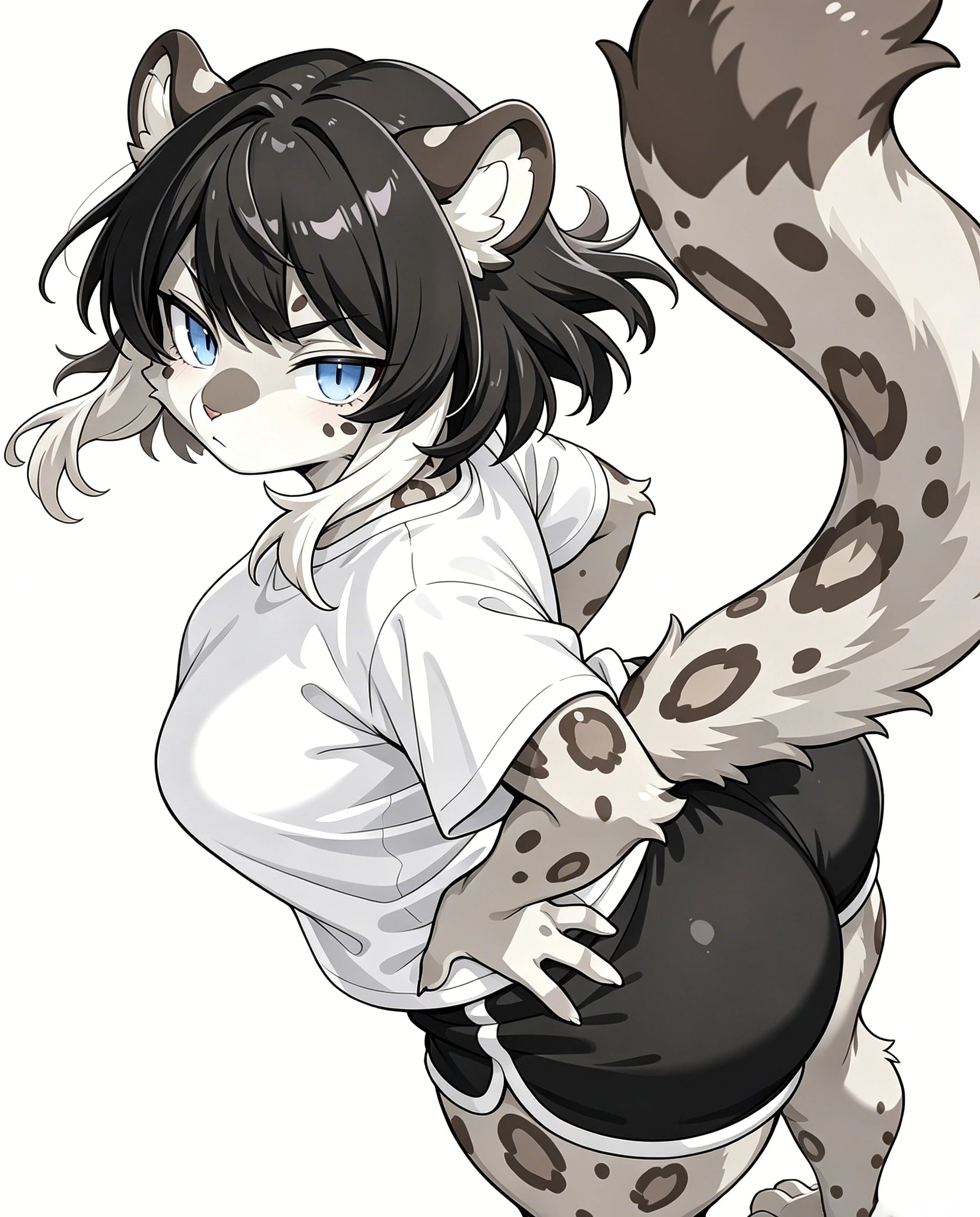 Side profile showcasing the sculpted tail and curves of the Shira snow leopard torso