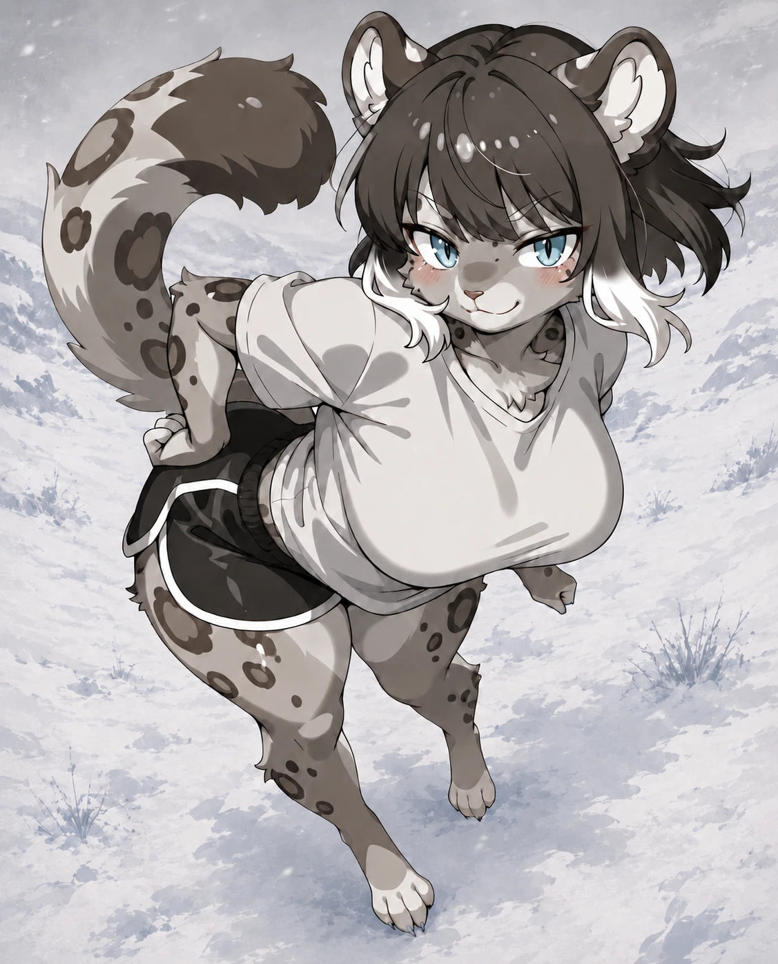 Atmospheric snowy mountain landscape corresponding with Shira the snow leopard character