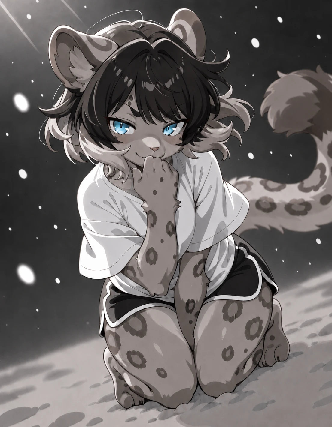 A snowy night aesthetic capturing the cold habitat of the snow leopard