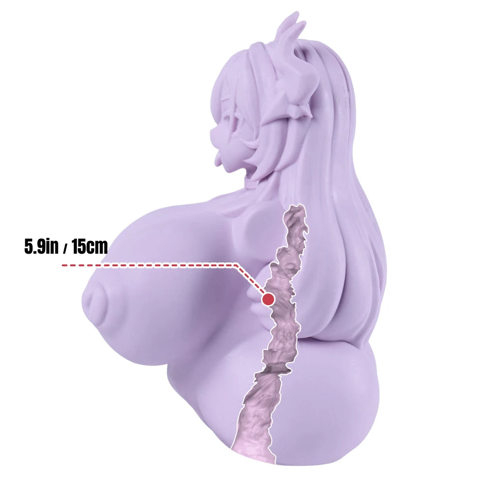 Diagram illustrating the 14cm vaginal channel depth of the Osiimi torso sex toy