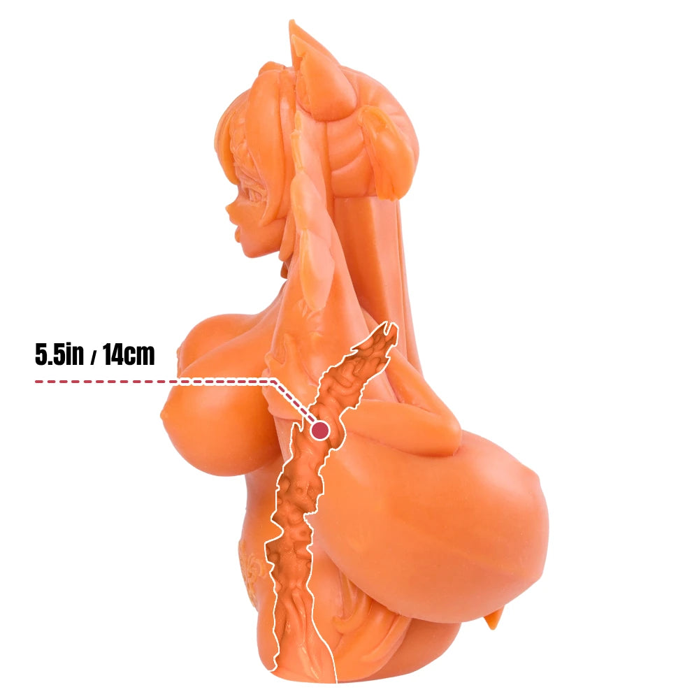 Diagram showing the 14 centimeter internal vaginal channel depth of the Ebiko onahole